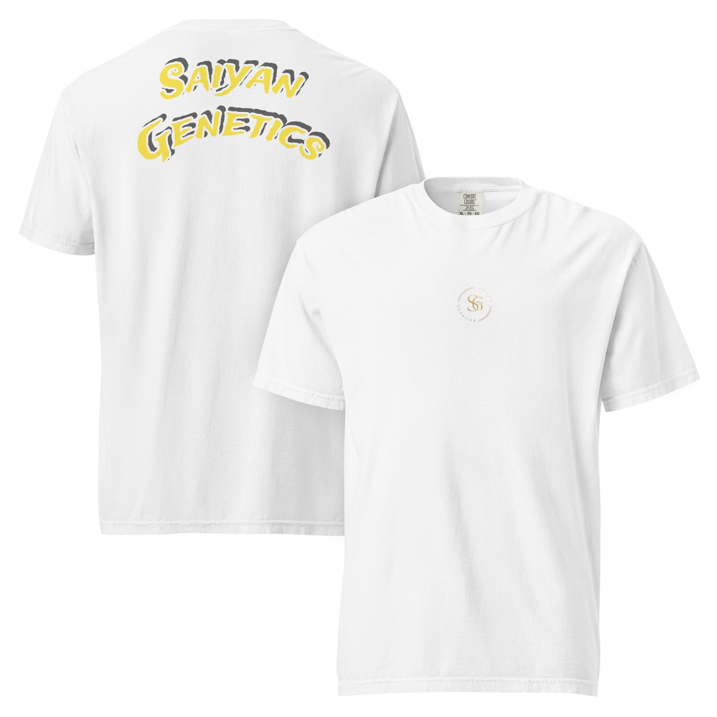 Heavyweight T-Shirt Weiß - Vorder- und Rückansicht - Saiyan Genetics