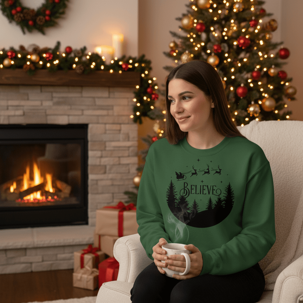 Believe Weihnachts-Sweatshirt Mockup