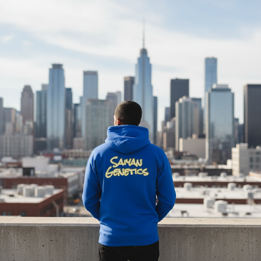 Saiyan Genetics Royal Blue Hoodie Lifestyle