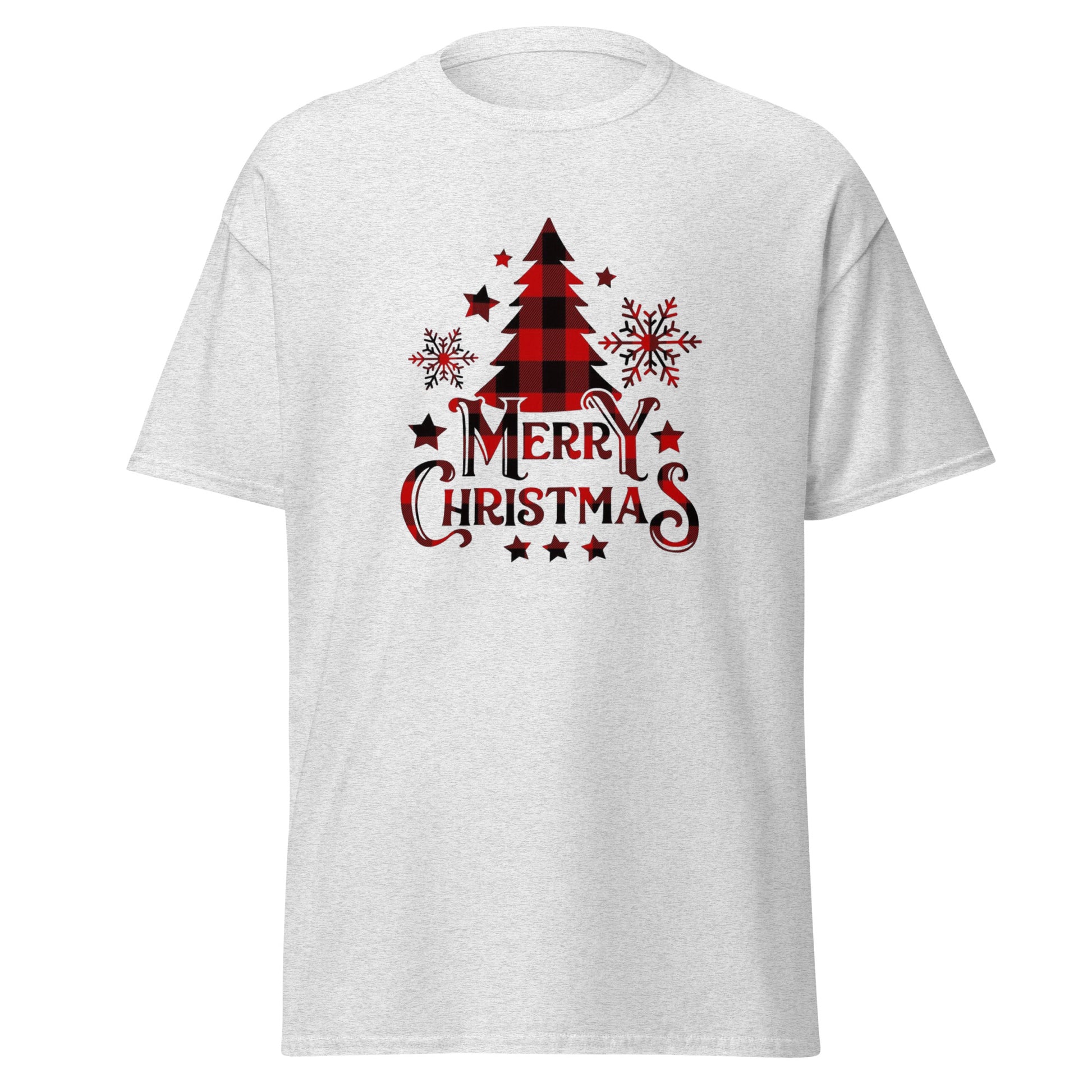 Weihnachts T-Shirt in Ash - Merry Christmas Tannenbaum Unisex Vorderansicht