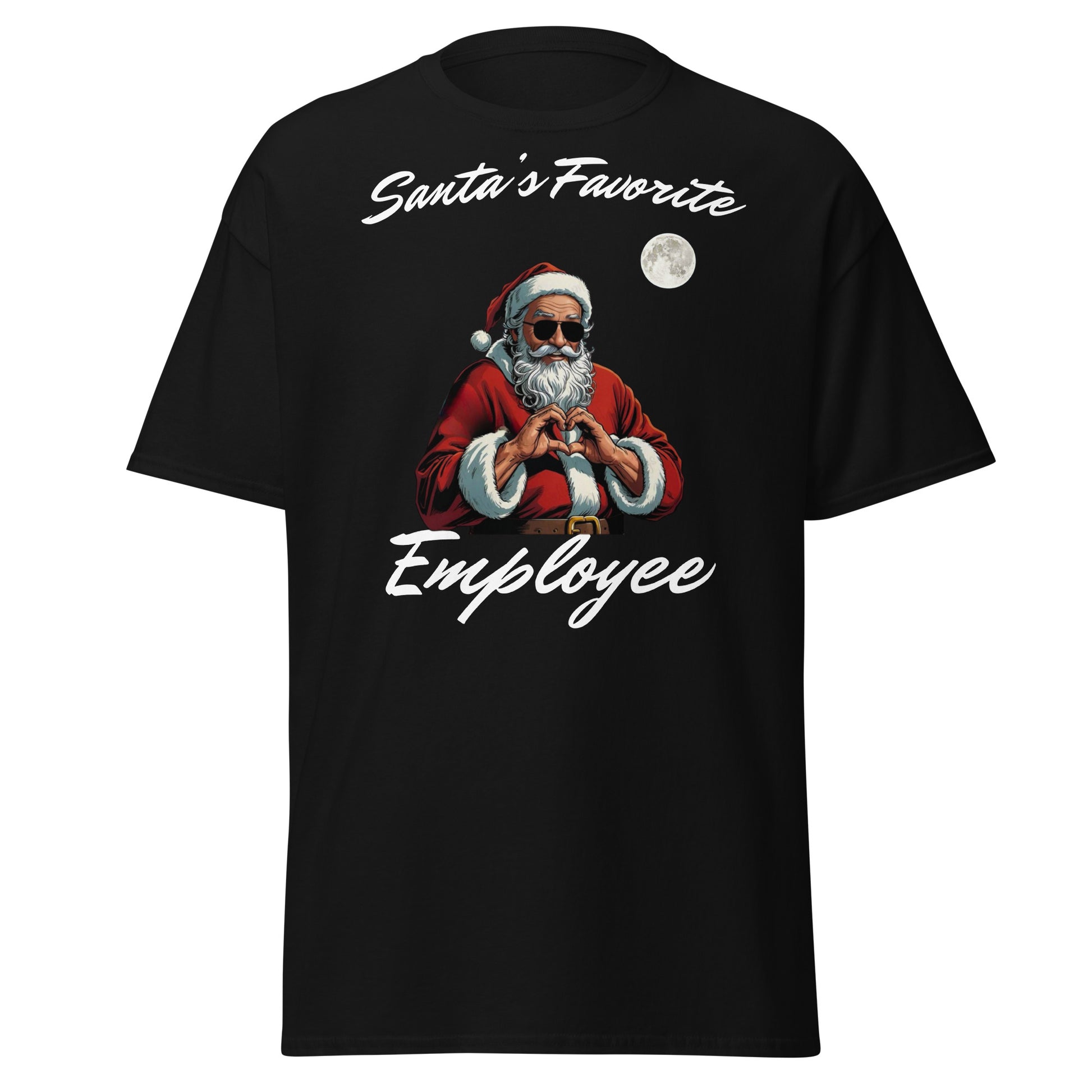 "Santa's Favorite Employee T-Shirt schwarz Vorderseite mit Weihnachtsmann-Motiv"