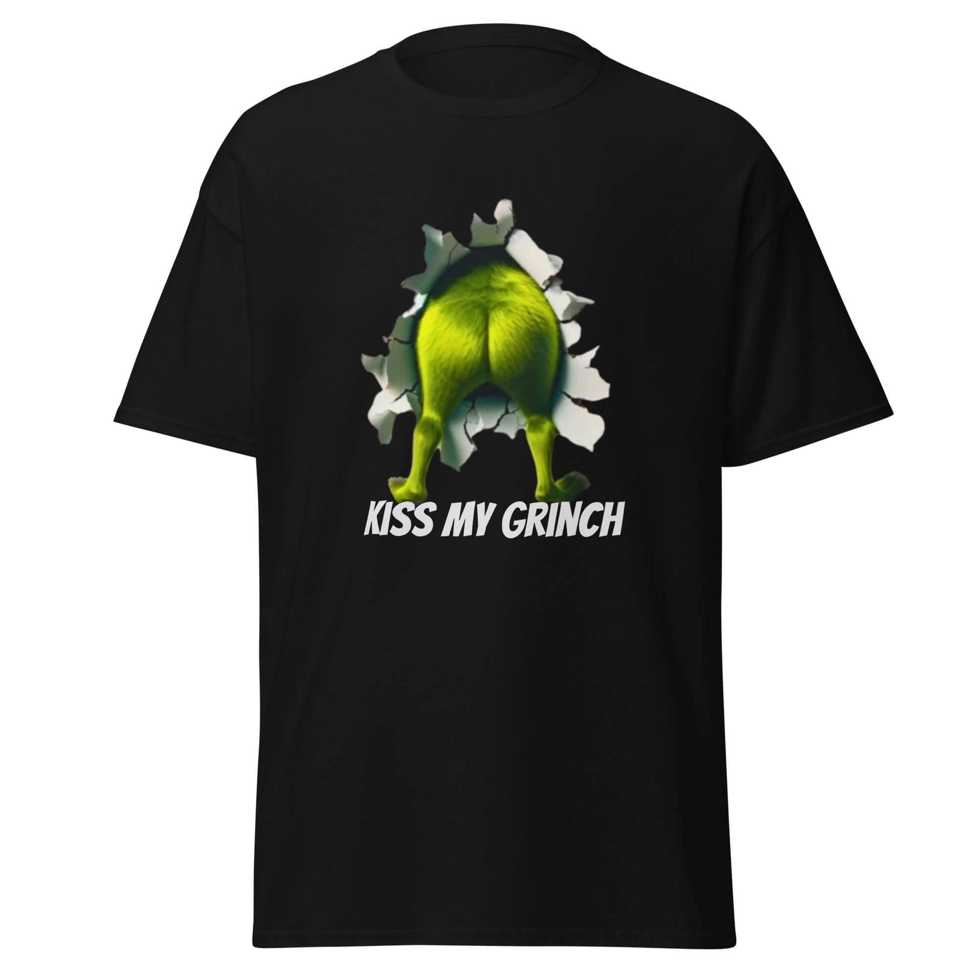 Kiss My Grinch T-Shirt Schwarz - Vorderseite mit Kiss My Grinch Design