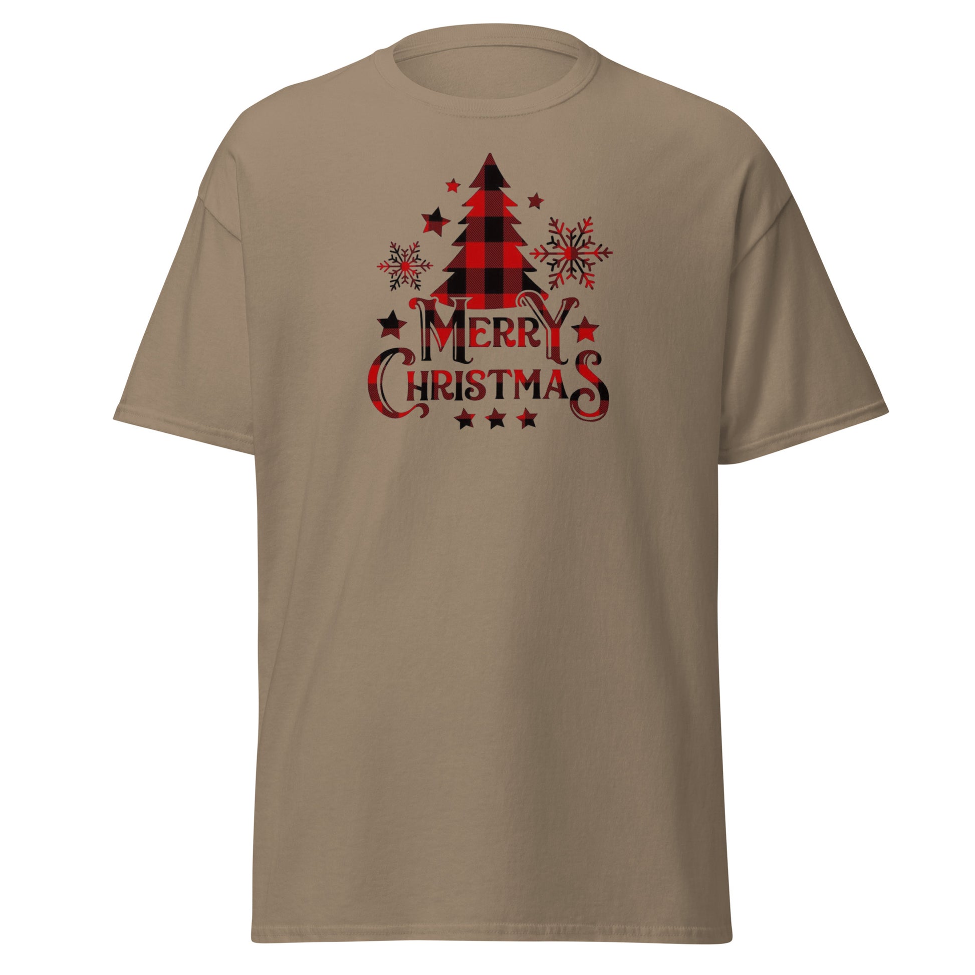 Merry Christmas T-Shirt in Brown Savana - Buffalo Plaid Tannenbaum Unisex Vorderseite