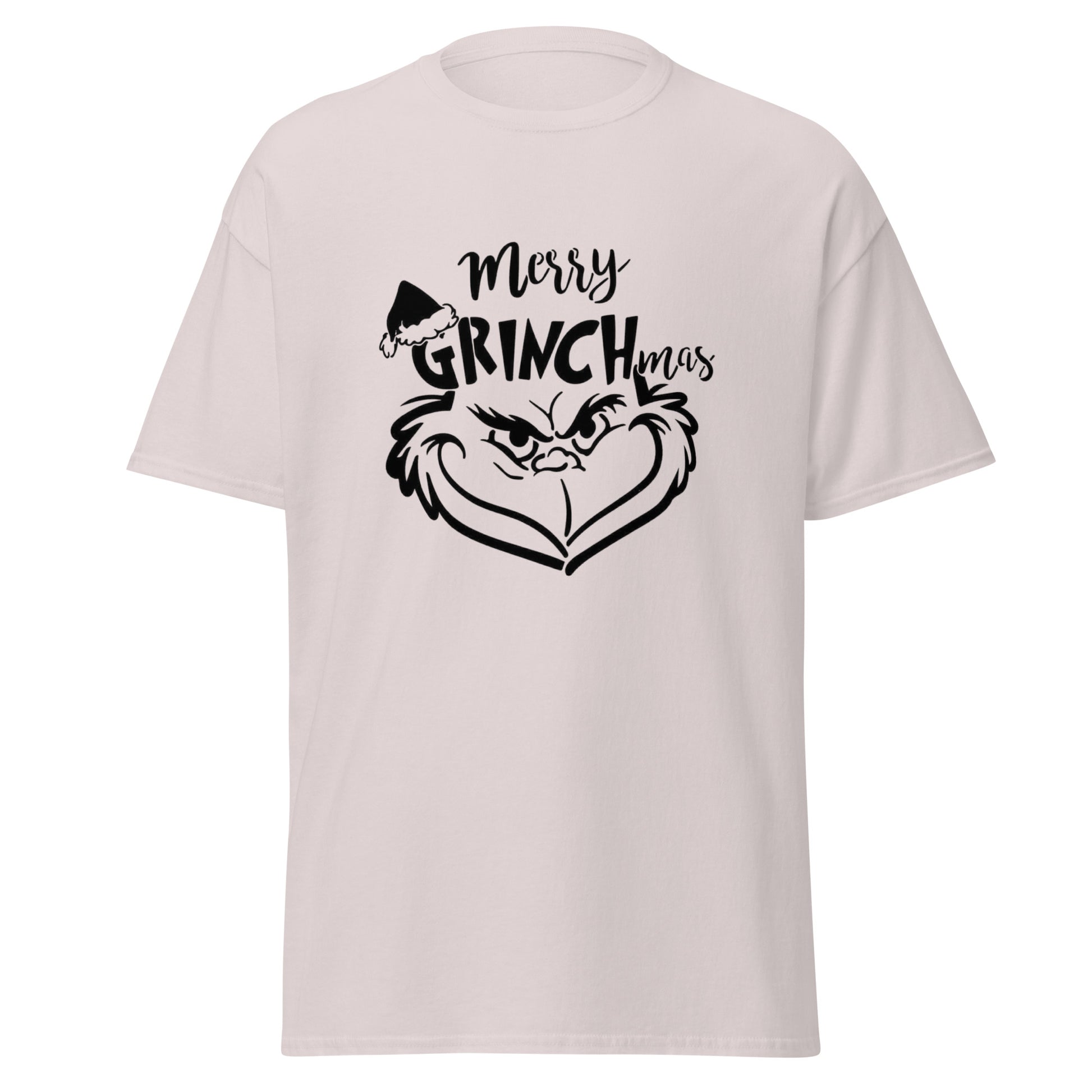 Grinch T-Shirt in Ice Grey - Merry Grinchmas Gesicht Design Vorderansicht