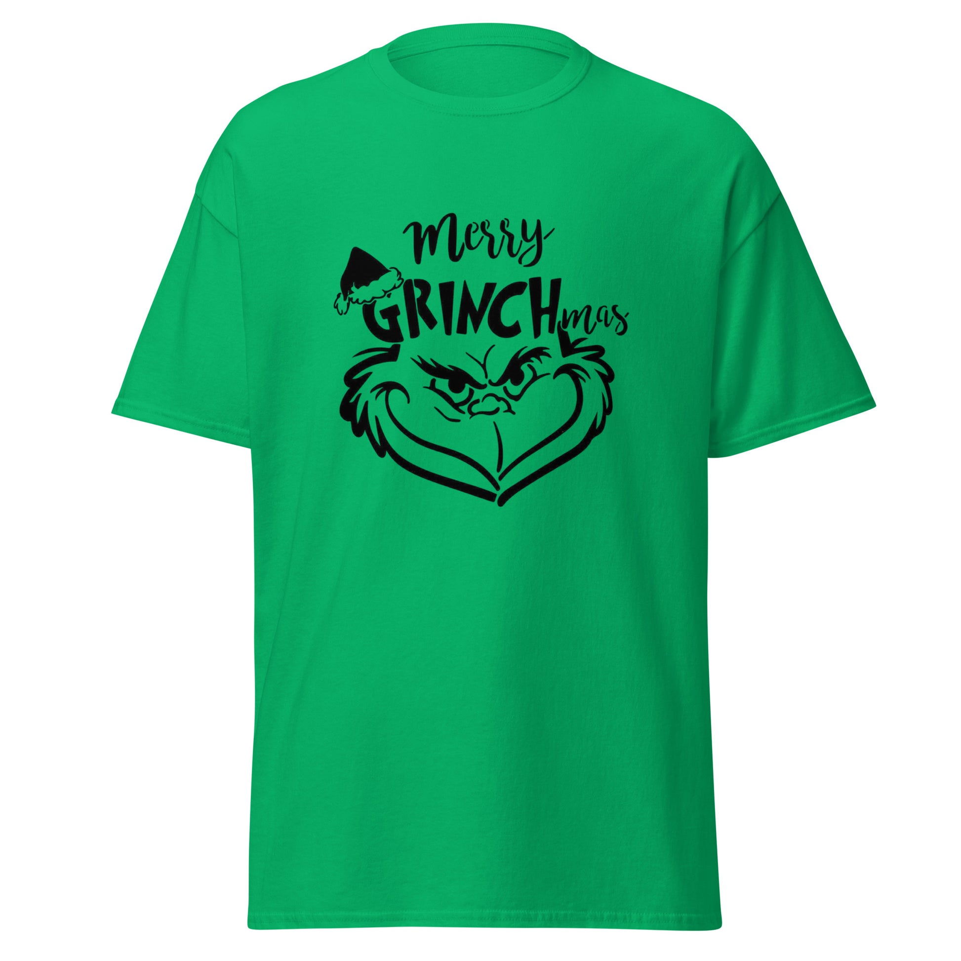 Grinch T-Shirt in Irish Green - Merry Grinchmas Gesicht Design Vorderansicht