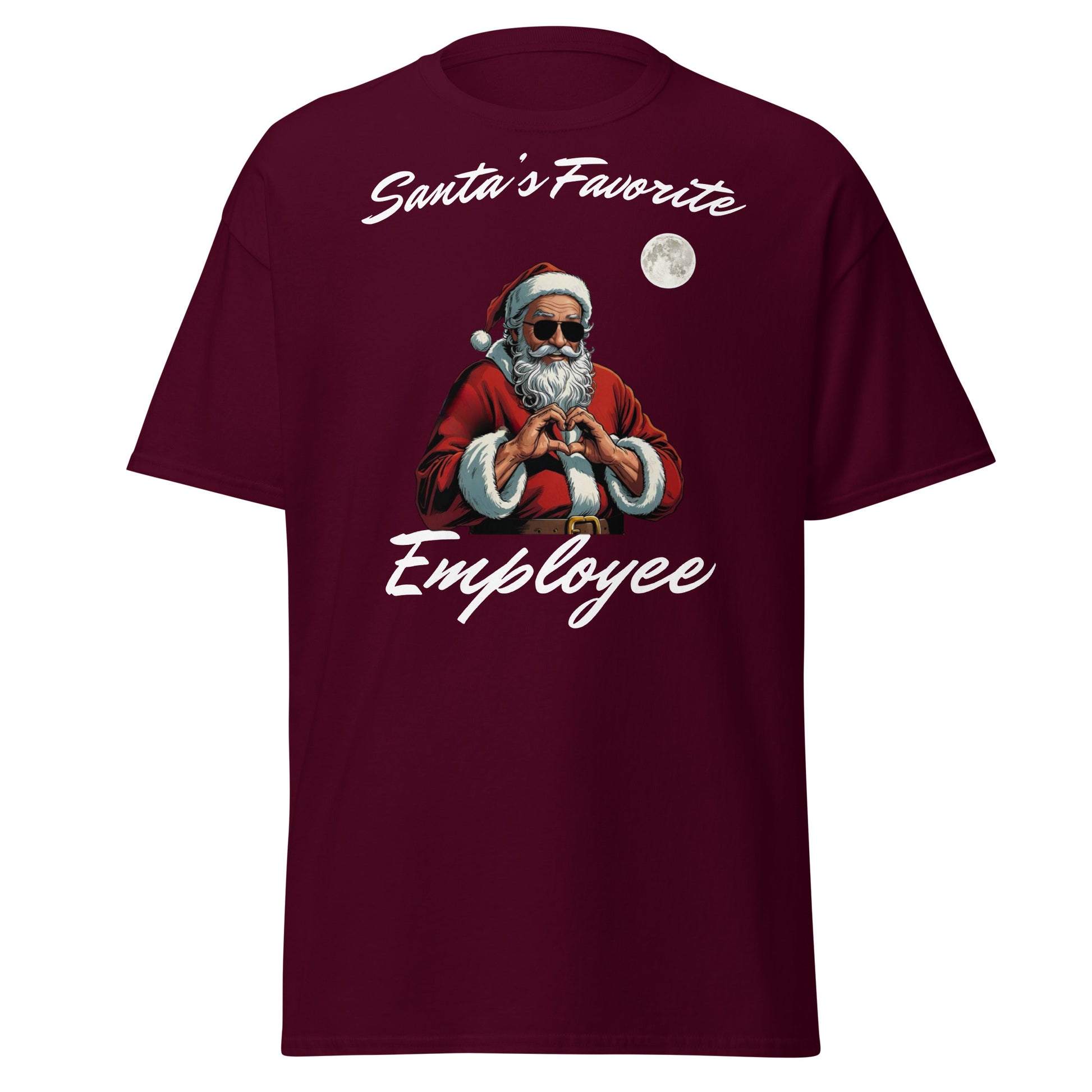 "Santa's Favorite Employee Weihnachts-T-Shirt bordeaux Vorderseite"