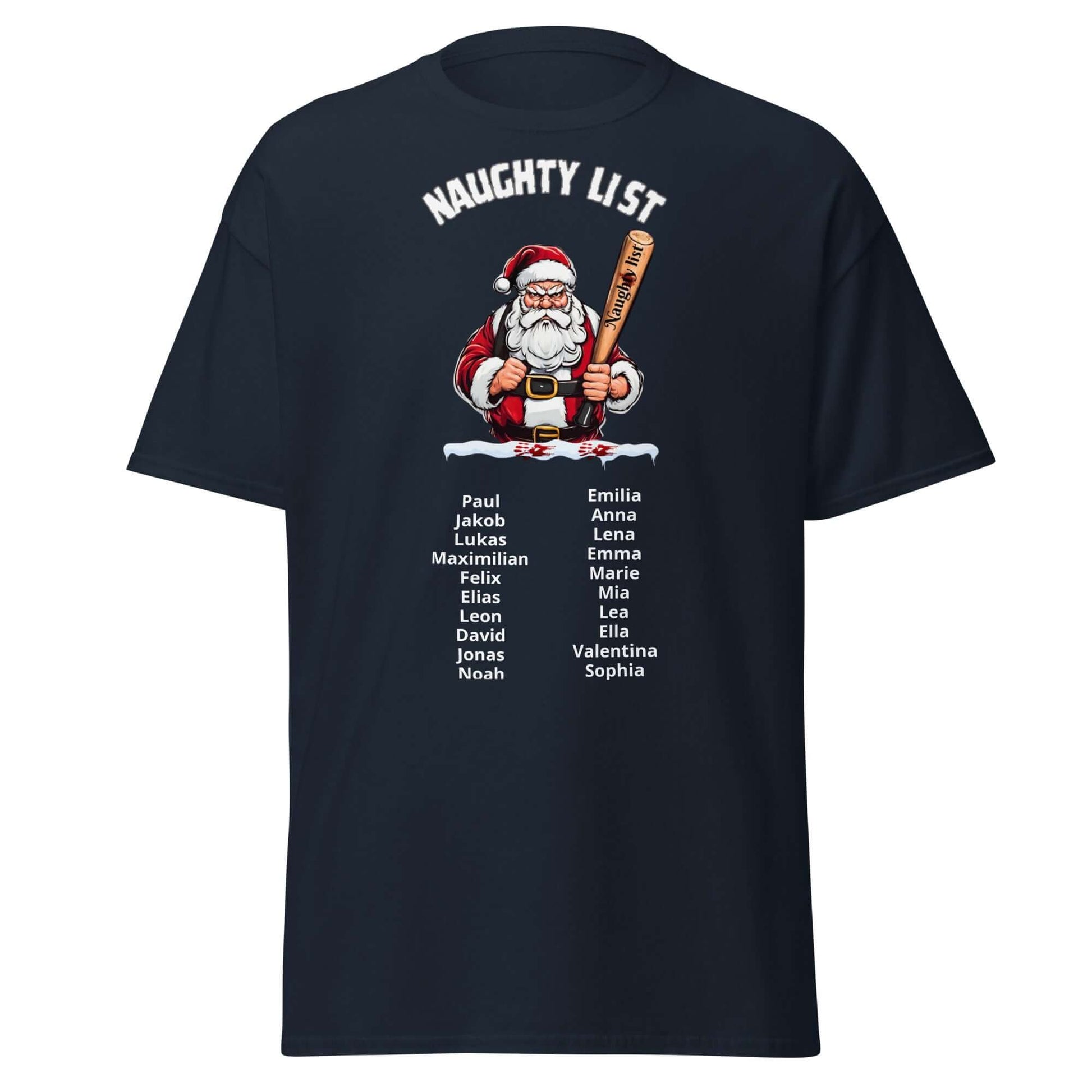 Naughty List T-Shirt Navy - Vorderseite mit Naughty List Design