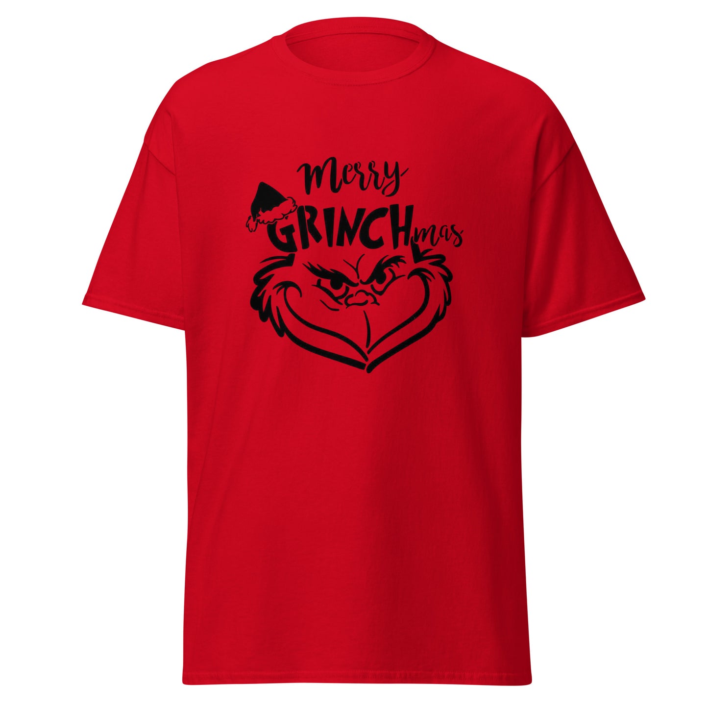 Grinch T-Shirt in Red - Merry Grinchmas Gesicht Design Vorderansicht