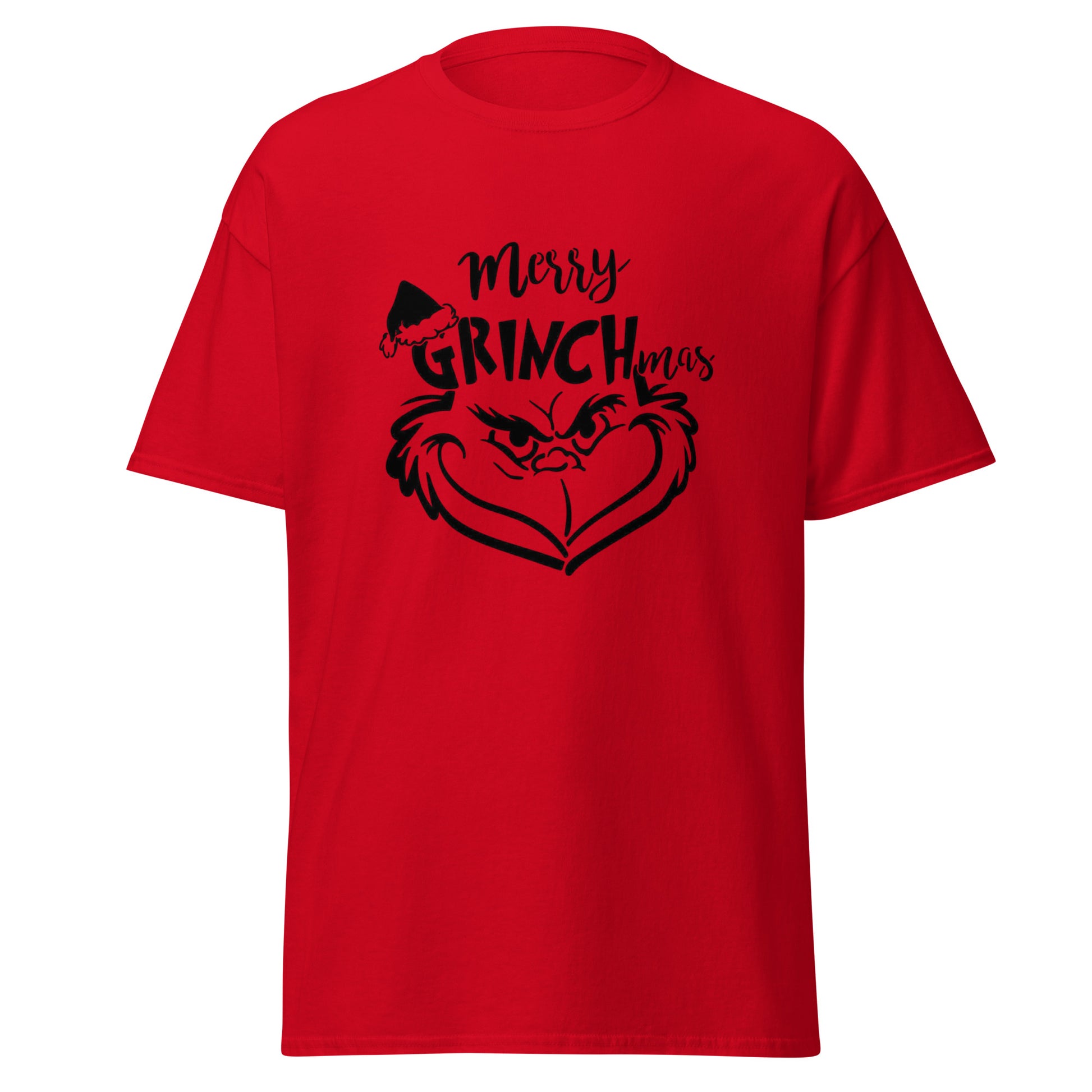Grinch T-Shirt in Red - Merry Grinchmas Gesicht Design Vorderansicht