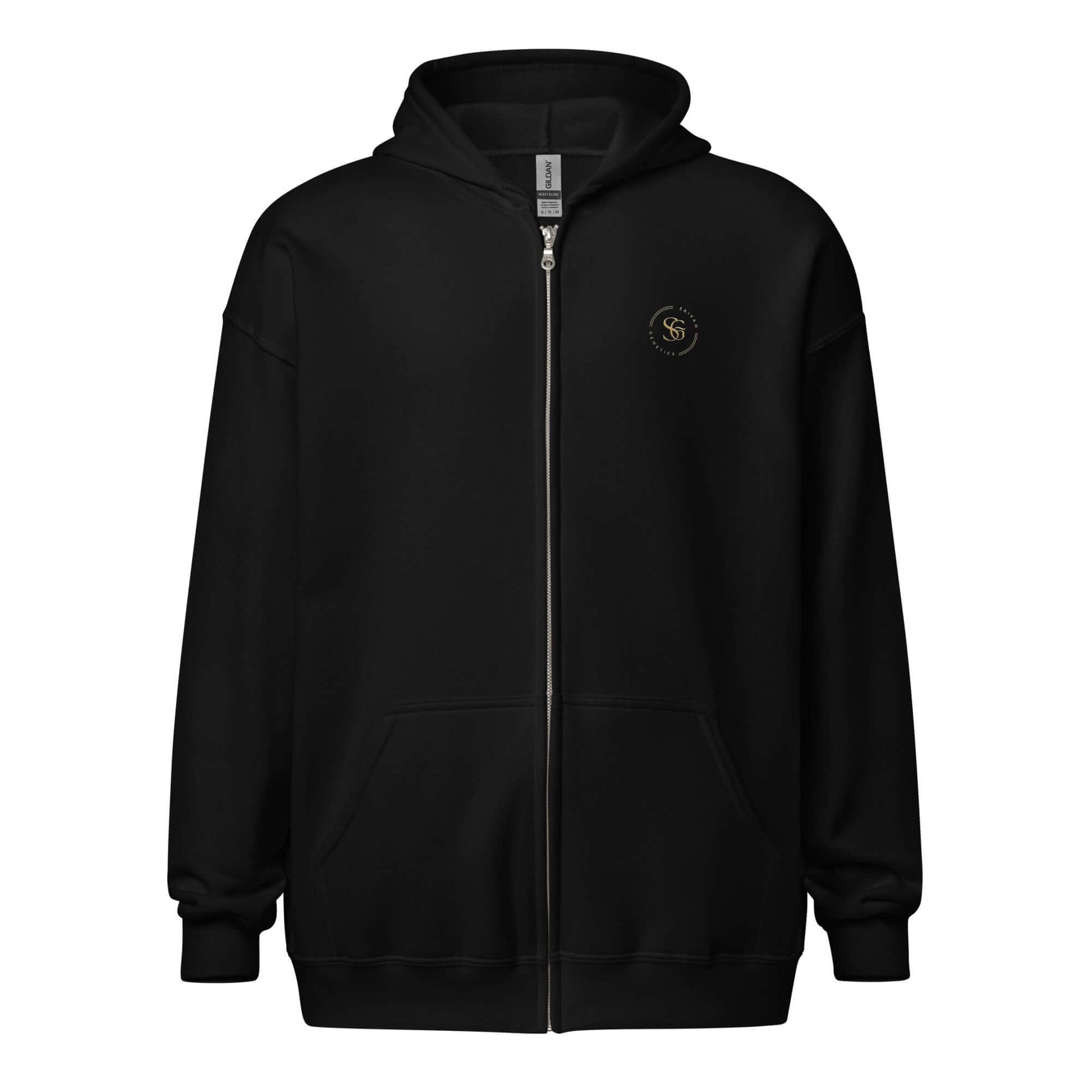 Premium Zip Hoodie Herren Schwarz Heavy Blend - Frontdetail - Saiyan Genetics